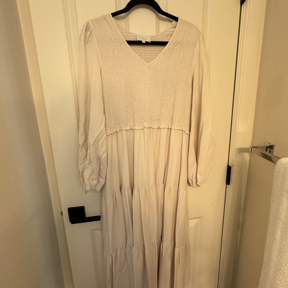 Bohme Cream Smocked Sundress with Bishop Sleeves